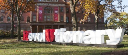 Revolutionary, a monument presented as a gift by Johnson and Johnson in celebration of the university's 250th anniversary